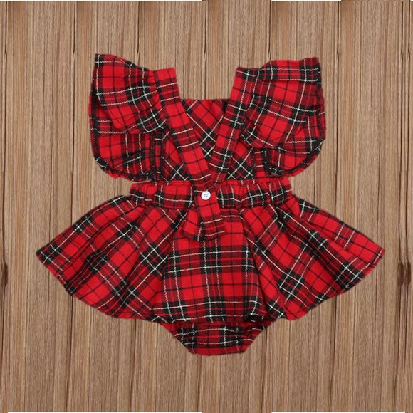 Plaid Tartan Christmas Girl Outfit Clothes Christmas Girl Dress Romper - Picture 15 of 15